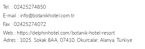 Botanik Hotel & Resort telefon numaralar, faks, e-mail, posta adresi ve iletiim bilgileri